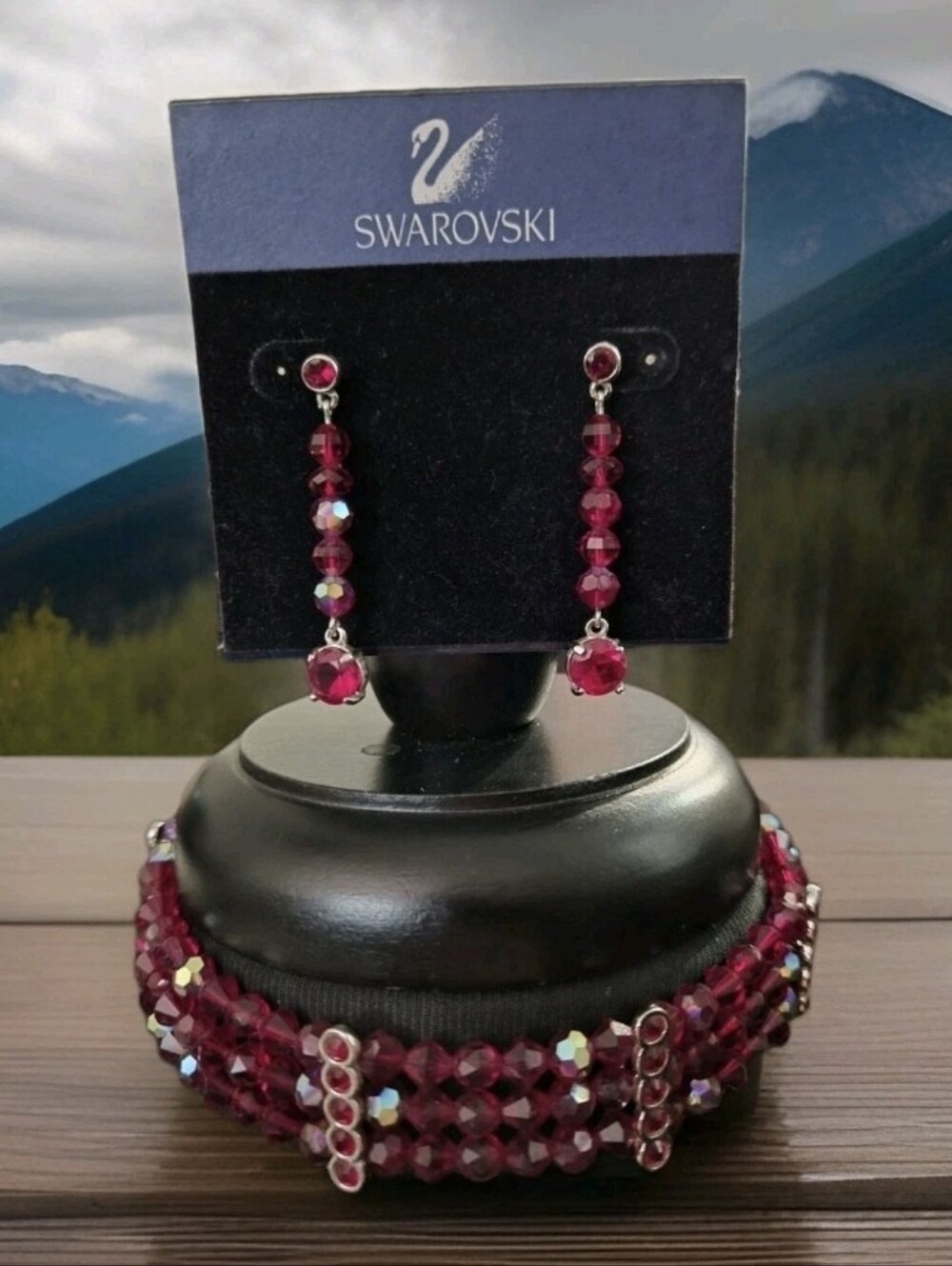 ✨ RARE✨ NWT Vintage 2002 Swarovski Siam Red Crystal Choker & Earrings Set